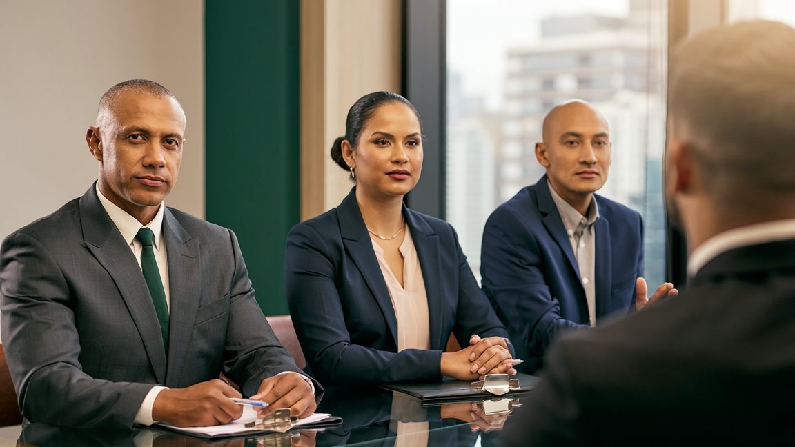 Directivos reunidos alrededor de una mesa de juntas — competencias directivas